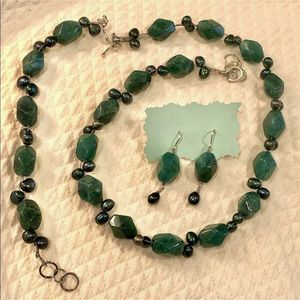 Dark Green Chalcedony Gemstone and Sterling Silver Set